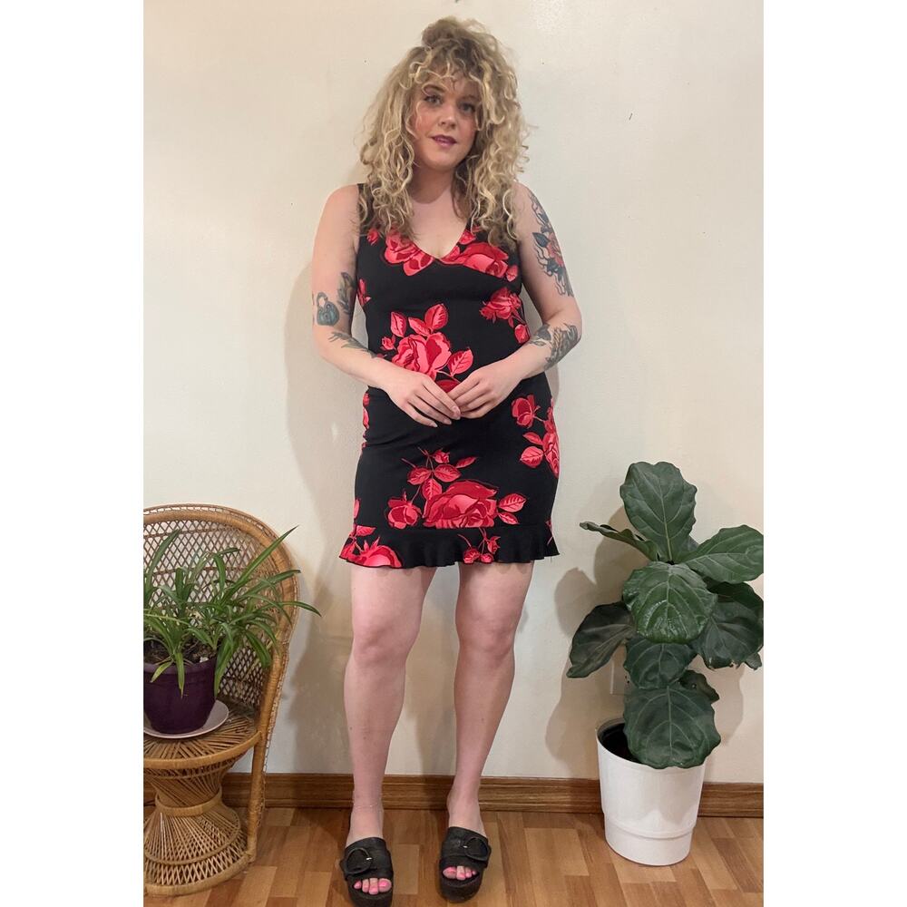 Y2K Romantic Whimsigoth Rose Print Dress